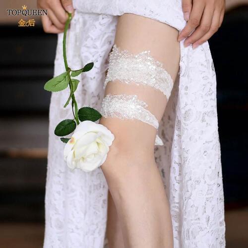 TOPQUEEN 2pcs/Set Wedding Garters Lace Embroidery Floral Sexy Garters for Women/Bride Thigh Ring Bridal Leg Garter TH23 TH24