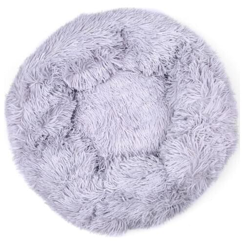 Comfortable Plush Round Pet Bed for Dogs Cats Soft Fur Donut Anti-slip Waterproof Base Washable Self Warming Cushion Bed