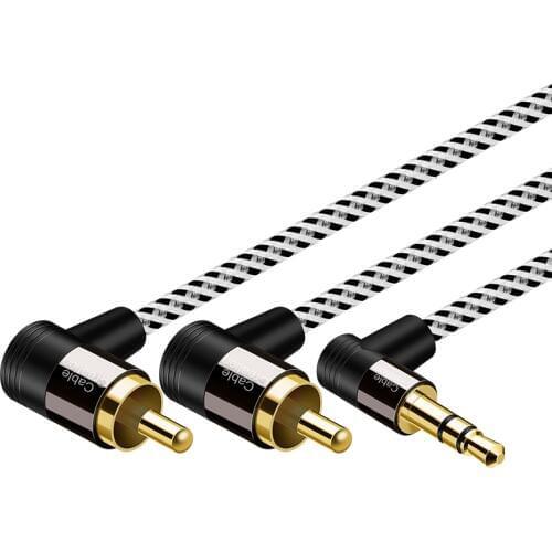 90 Degree Angle RCA to 3.5mm Angle 3.5mm Aux to 2RCA Male Y Splitter Stereo Audio Auxiliary Cable Gold-Plated for TV MP3 Speaker