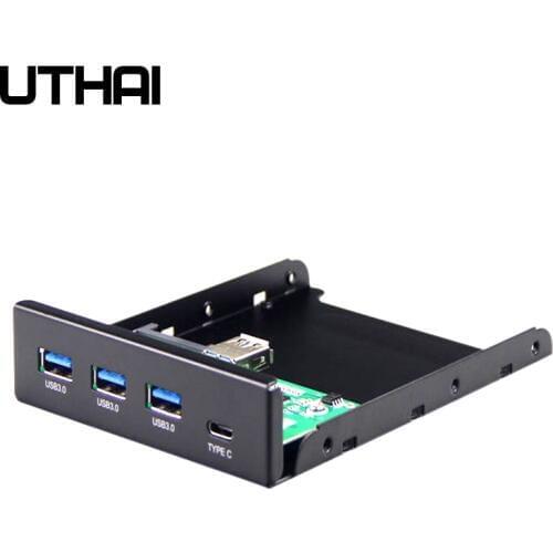 UTHAI G08 3.5 Inch USB3.0 Built-in 4 Port HUB TYPE-C hub USB3.0 Front Panel Combo Adapter Bracket with 15 pin SATA Power Cable