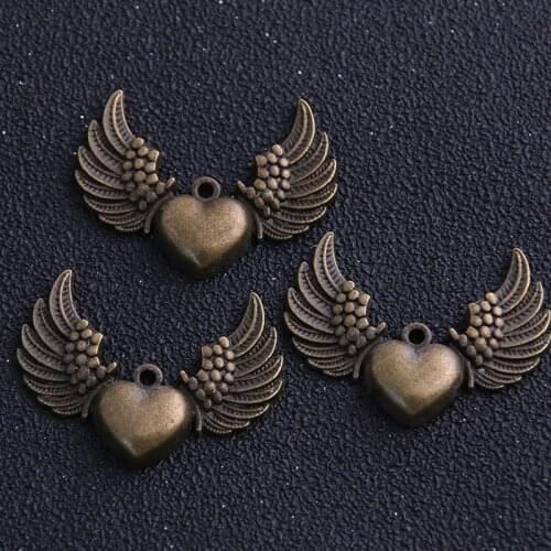 6pcs/lot 35*27mm Vintage Bronze love Angel wings pendants Jewelry Charm Pendants Findings Fit Jewelry Making