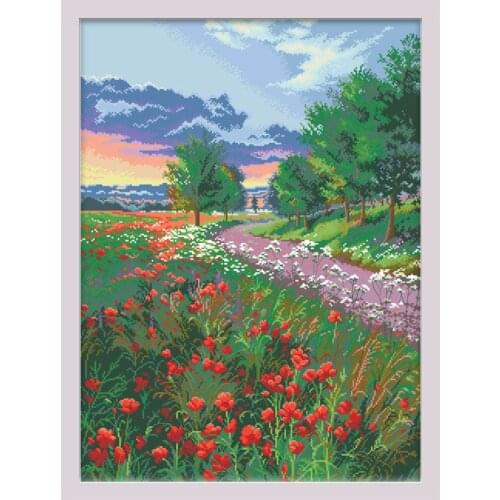 Sunrise View Cross Stitch Patterns Kits Printed Fabric Embroidery Needlework Sets 11CT 14CT DIY Crafts Home Decoration Paintings