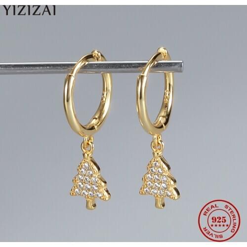 YIZIZAI Genuine 925 Sterling Silver Christmas Tree Circle-shaped Zircon Earrings Female Personality Everyday All-match Jewelry
