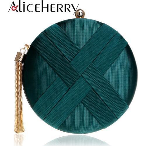 Women Handmade Silk Elegant Round Evening Bag Lady Satin Bridal Wedding Luxury Green Purse Party Banquet Messenger Tassels