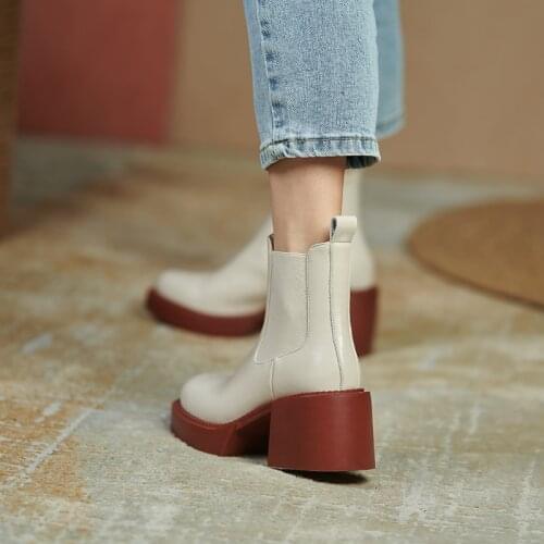 2021 white Winter Women shoes Genuine Leather Women Boots Platform Chunky Boots Women Solid Women Shoes high heel boots