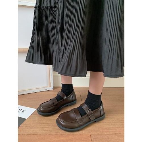 Spring and autumn new Lolita womens small leather shoes, Japanese buckle flat shoes, simple college style casual womens shoes