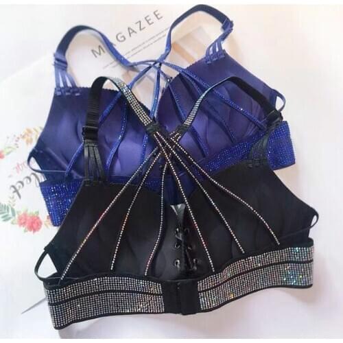 Push Up Bra Women Rhinestone Bras Pull-rope Bra with Beautiful Back