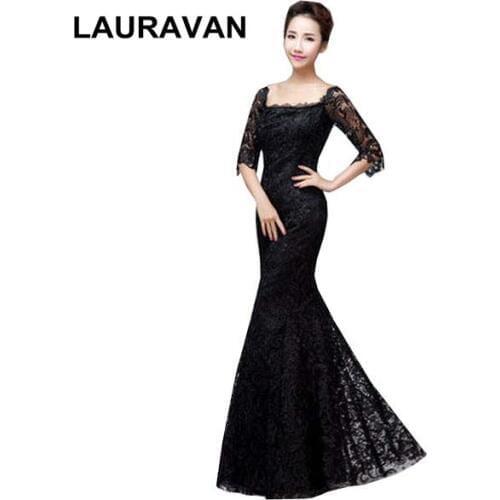 Womens black red ivory formal off the shoulder neck half sleeved long mermaid half sleeve prom gown dress 2020 party dresses