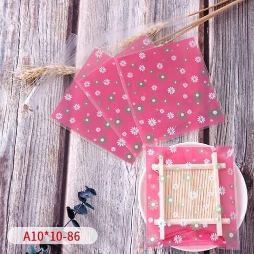 100pcs/lot Green White Flower Soap Cookie Self-adhesive Bag Pink Frosted Button Biscuit Cellophane Baptism Sugar Pack Wrap Bag