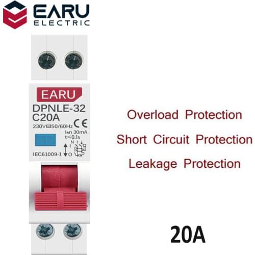 20A 18MM Mini 230V 50/60Hz RCBO 1P+N 6KA Residual Current Differential Automatic Circuit Breaker Over Current Leakage Protection
