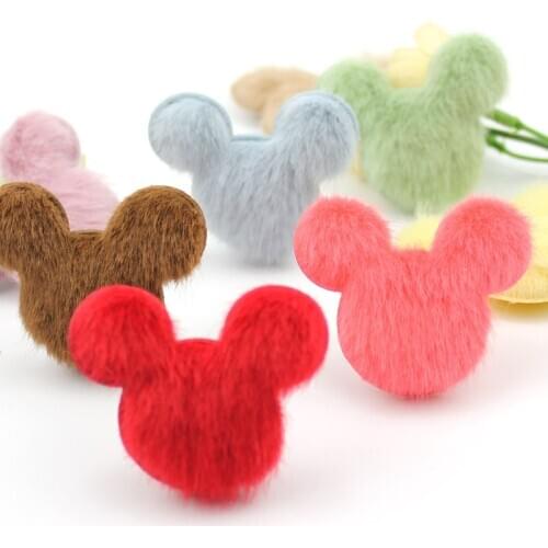 24Pcs 4.2*5cm big size Plush Mouse head Padded Appliques for Childrens crafts hair Clip DIY Handmade Headwear Furry Decoration