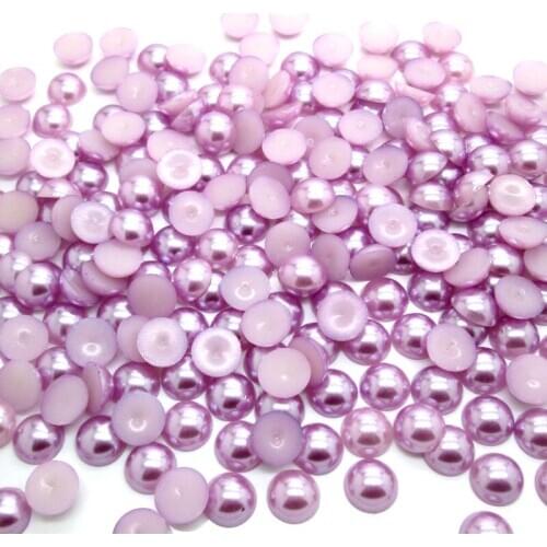 300Pcs 10mm Light Purple Half Roud Pearl Beads FlatBack Scrapbook Craft Cabochon Kawaii DIY Embellishments Accessories
