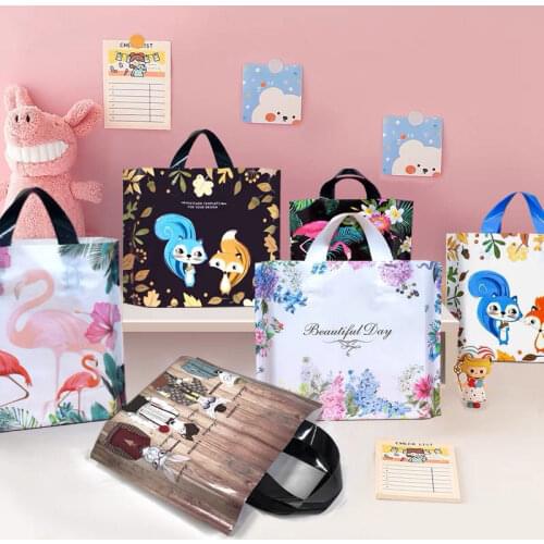 50Pcs Clothes Packaging Bags with Handle Woman Shopping Bag Large Present Plastic Bag Flamingo Printed Gift Bags Handbag 4 sizes