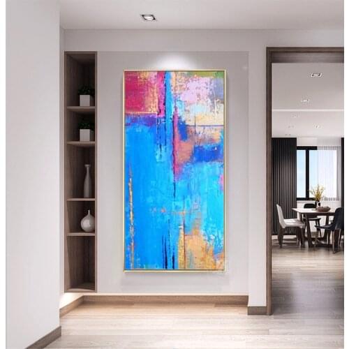 Abstract canvas painting large wall art blue Modern pictures for living room without frame Hand painted artwork acrylic vertical