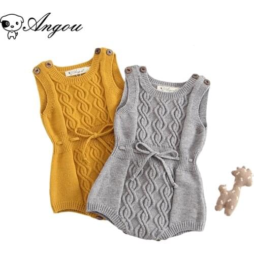 Angou 2021 Autumn Newborn Baby Boy Girl Clothes Solid Color Sleeveless Jumpsuit Woolen Soft Romper Winter Infant Baby Clothes