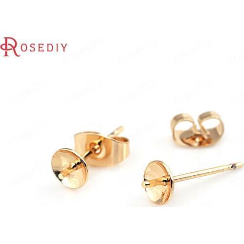 D537)10 pieces Length 15mm disk 5mm 24K Champagne Gold Color Brass Half Hole Beads Stud Earrings Pins High Quality