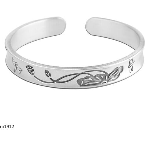 KJJEAXCMY Boutique jewelry Bangle Flower Direct Cross-border Ethnic Clothing Wild Foot Silver 999 Lotus Lotus Leaf