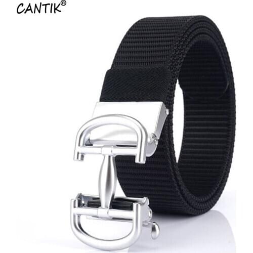 CANTIK Quality Nylon Belts Men Unique Hollowed Geometric Style Automatic Buckle Metal Jeans Accessories 3.5cm Width Belt CBCA216