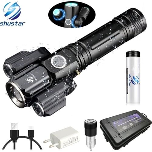 Deformable LED Flashlight Super bright Torch 1T6+2XPE Zoomable 4 lighting modes Powered by 18650 battery For camping, hunting