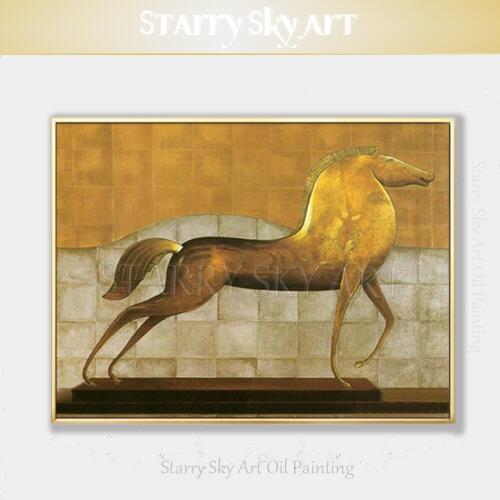 Artist Hand-painted High Quality Wall Art Golden Horse Oil Painting on Canvas Beautiful Horses Oil Painting for Hotel Decoration