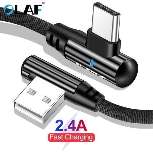 OLAF USB Type C 90 Degree USB C Cable for Samsung Galaxy S10 S9 Plus Xiaomi Mi 8 6 MAX 3 USB C Fast Charging Data Type-c Cables