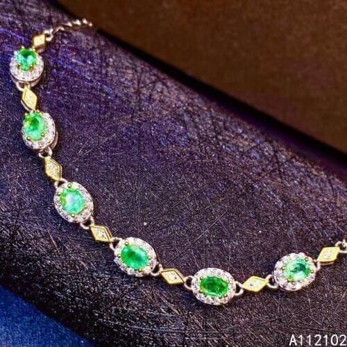 KJJEAXCMY fine jewelry S925 sterling silver inlaid natural Emerald Girl new classic hand Bracelet Support test with box