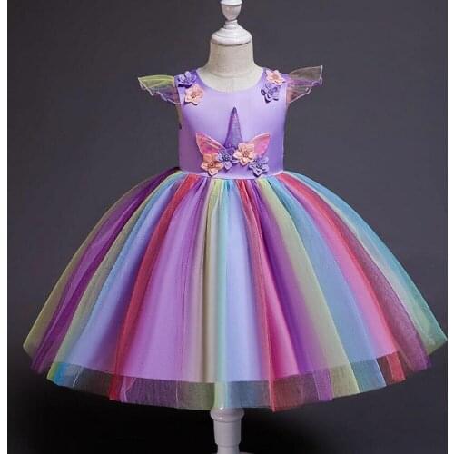 Girls Unicorn Costume Disfraz Unicornio Princess Flowers Tutu Dress up For Children Christmas Wedding Fancy Party Dresses 2-10 Y