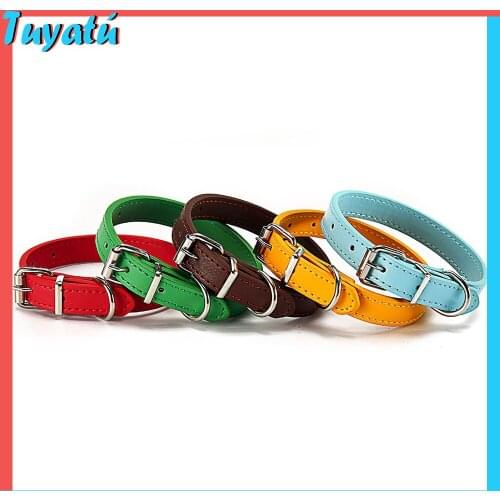 Leather Dog Collar for Small Large Dogs Puppy Leash Solid Adjustable Dogs Collars for Pug Cat Necklace Pet Dog Accessories