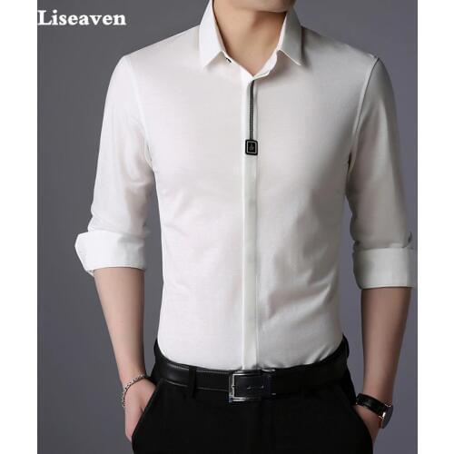 Liseaven Mens Shirt Brand Men Cotton Shirts Long Sleeves Dress Shirt Turn-down Collar Cardigan Casual Shirt Mens Clothing