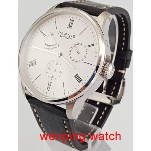 W2470 42mm Parnis White Dial with Roman numerals Solid Case Date Power Reserve Automatic Mens Watches