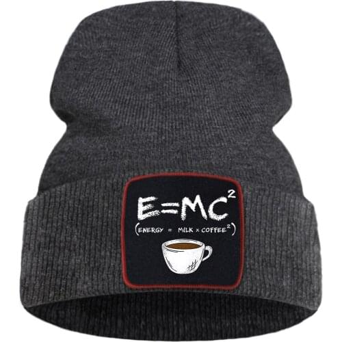 E=Mc Coffee Personality Print Man Knitted Hats Warm Outdoor Harajuku Women Winter Punk Hat Fashion Casual Beanie For Teens
