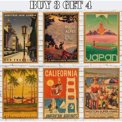 Aloha Hawaii Famous Tourist Landscape Vintage Kraft Paper Wall Stickers Bar Retro Poster