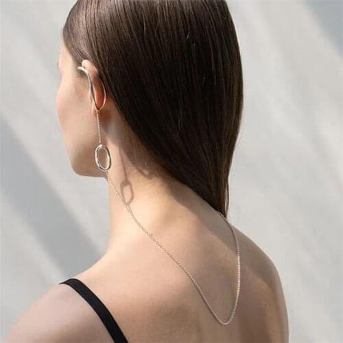 FFLACELL Korean NEW Asymmetric One-Piece Ear Hook Simple Punk Hip Hop Chain Tassel Long Stud Earrings for Women Girl Jewelry