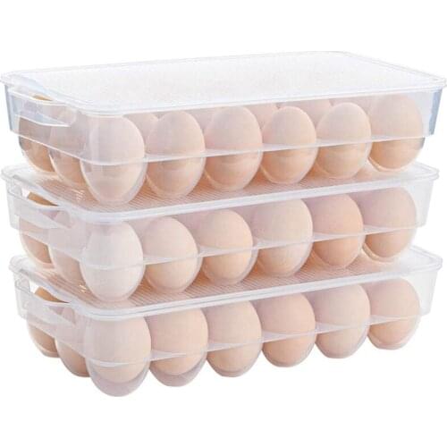 New Clear Covered Egg Holder 3-Pack, Plastic Egg Storage for Refrigerator, Egg Tray Container with Lid, Fits 18 Eggs