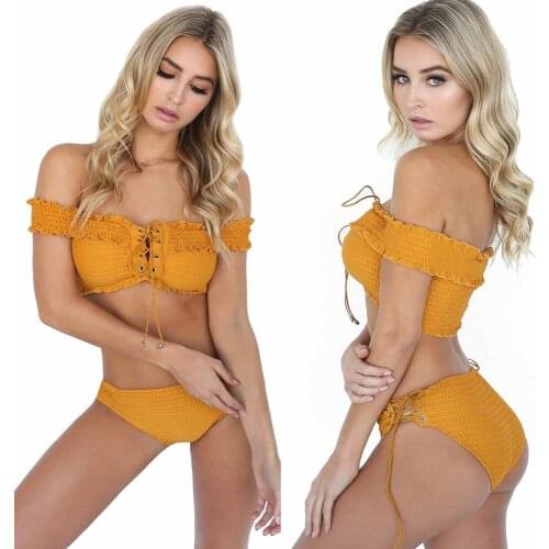 Slim Fit Pleated Swimwear Sexy Womens Bikini Sets Swimwear Push-Up Padded Bra Swimsuit Bangdage Bathing