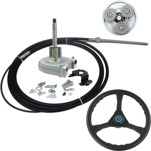 Outboard Steering Cable 12 Feet Mechanical Planetary Gear Steering Kit with 13.5 Inch Wheel for Boat Steering System