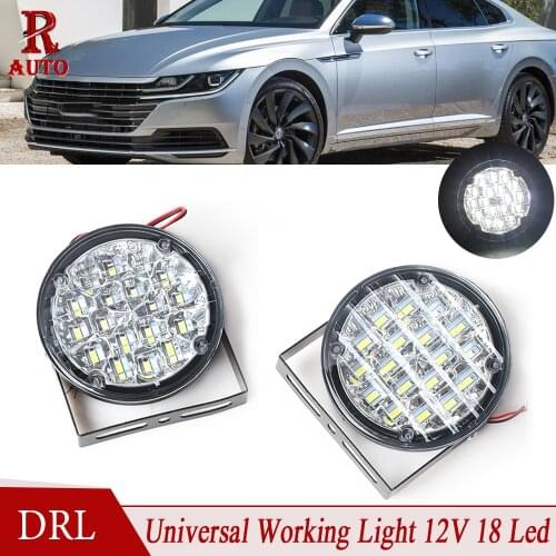 R-Auto 2 Pcs Car Front 18 LED DRL Day Time Running Light Fog Light Fog Lamp Driving Light External Light Round Super White