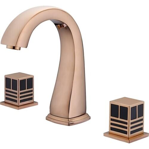 Rose gold Luxury brass bathroom sink faucet cold hot basin mixer faucet three holes two handles basin faucet
