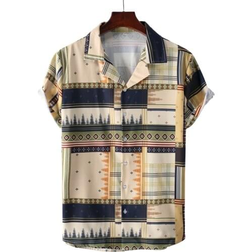 FARDRESS 2021 Summer New Digital Printed Suit Collar Short Sleeve Shirt
