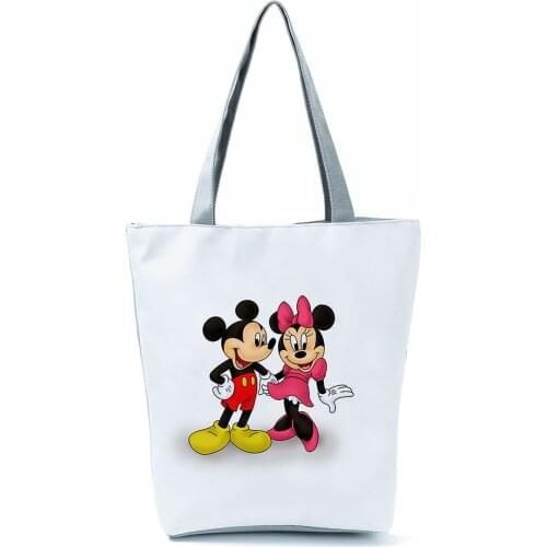 Mickey Minnie Animation Printed Handbag Disney Cartoon High Capacity Eco Reusable Shopping Bag Casual Women Outdoor Shoulder Bag