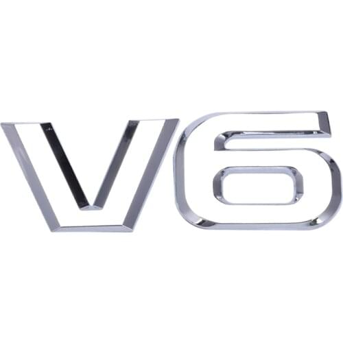 Silver tone metal V6, sticker, car badge / emblem