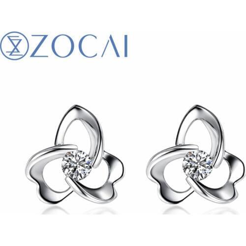ZOCAI Brand Stud Earrings Real Certificate 0.10 CT H/SI Diamond Earrings 18K White Gold (AU750) Engagement Earrings E00014