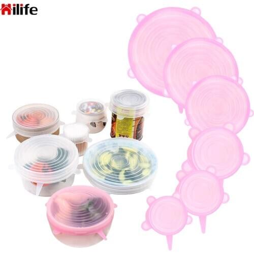 Silicone Food Wrap Pan Cooking Kitchen Accessories Keeping Fresh Seal Reusable 6 Pcs Silicone Stretch Lids Bowl Pot Lid Cover