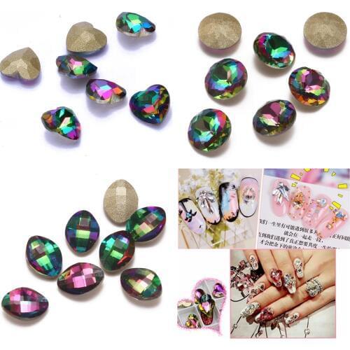 Nail Art Rhinestones 50pcs New Rainbow Color Glass Rhinestone For Nail Art Decorations Pointback Nail Stickers DIY Craft Art