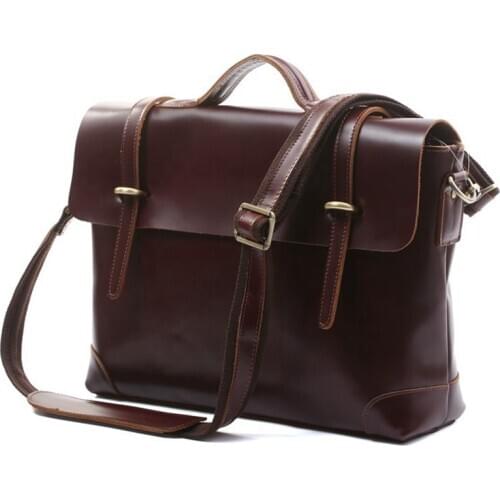 Bag for documents Mens Bag Vintage Full Grain Leather Briefcase Handbag Fashion Messenger Bag Shoulder Portfolio Satchel 7082