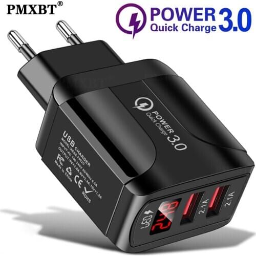LED Digital Display USB Dual Port Charger EU US UK Plug QC 3.0 Quick Charge For iPhone 12 Pro Xiaomi 10 Mobile Phone USB Charger