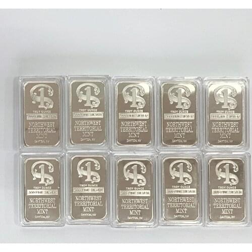 10pcs Troy Ounce .999 Fine Sliver Plated Northwest Territorial Mint Dayton NV Replica Bullion Bar Silver Coin Souvenir