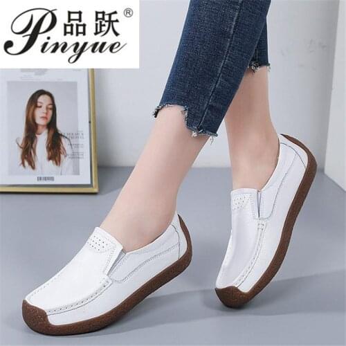 Women Flats Shoes Cow Leather Shallow Fashion Loafers Shoes For Females Sewing Ballet Flats Moccasins Soft Loafers Shoes