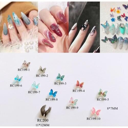 10pcs Nail Art Resin 3D Butterfly Decoration Black Wing Resin Nail Art Deco RC199/200