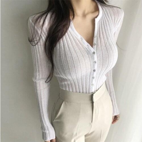 All-match Elegant Fashion Fitted Shaped Slim Striped Cardigans for Ladies 2020 New Arrival Autumn Summer Top Elegant Sexy Girl